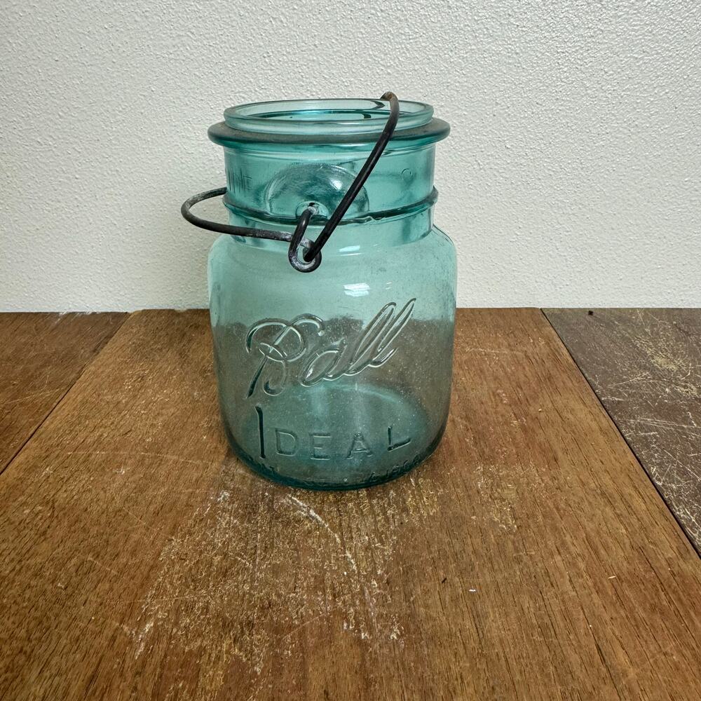 Ball 1923 -‎ 1933Wire Bale Canning Jar Teal Blue Aqua NO LID Mold 7